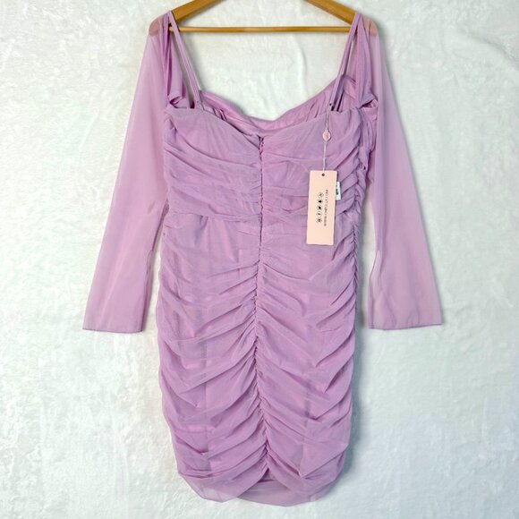 Oh Polly Ruched Sheer Mesh Gathered Mini Dress Womens US 10 UK 14 Pink Lavender - Picture 5 of 8